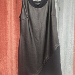 Black vegan faux leather midi dress